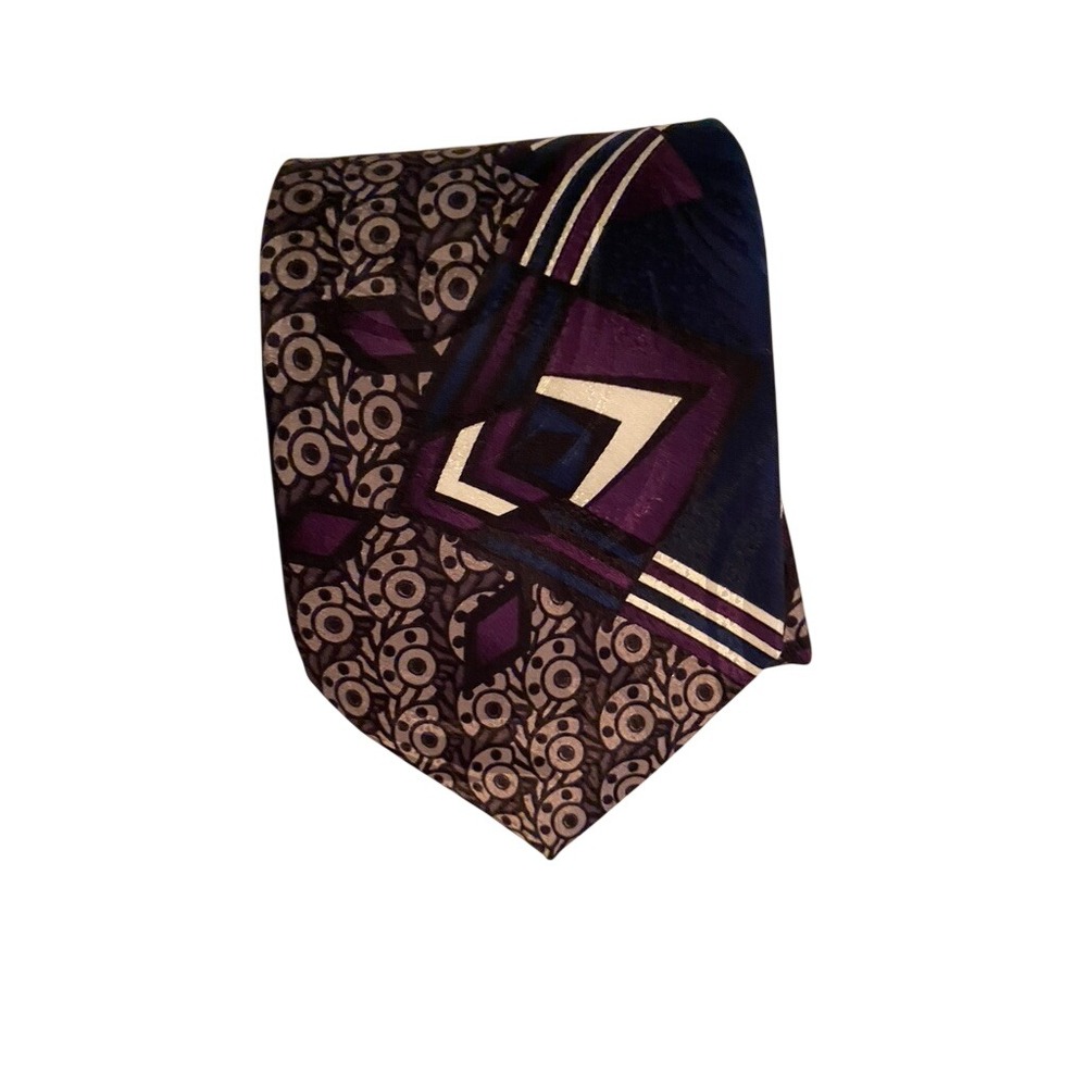 J.T. Beckett Mens Silk Tie Geometric Abstract Purple Blue Grey Made in USA 4"